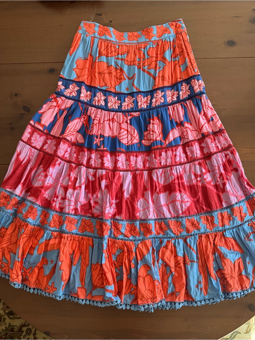FARM Rio Coral, Sky Blue & Pink Tiered Maxi Skirt - Picture 2 of 6